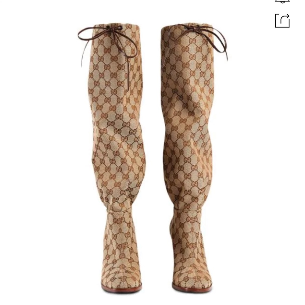 New GUCCI GG canvas mid-heel boot Sz 5.5 - Picture 4 of 16